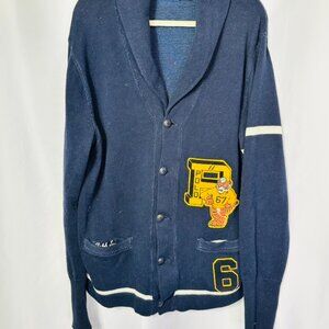 Polo Ralph Lauren Navy Knit Letterman Sweater 50's Preppy Academia Countryside